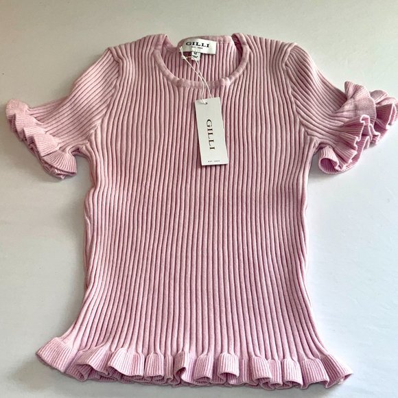 Gilli Frill Trim Ribbed Crop Top NWT Size M - Picture 4 of 6